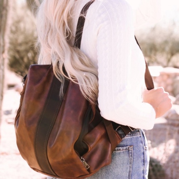Luxe Brown Vegan leather Zipper Mini Back Pack - Picture 3 of 7